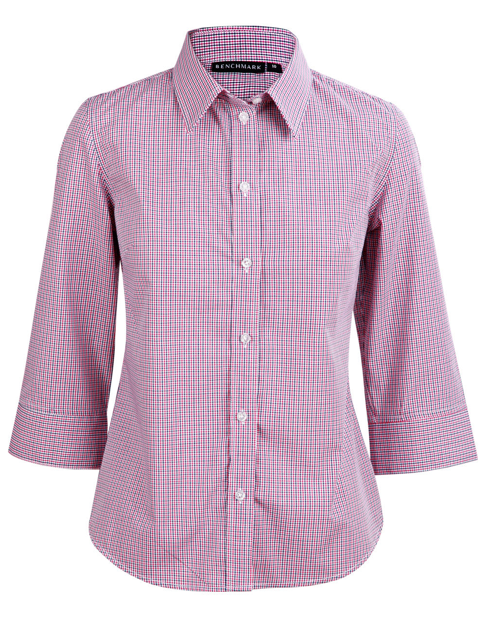 Ladies' Two Tone Mini Check 3/4 Sleeve Shirt