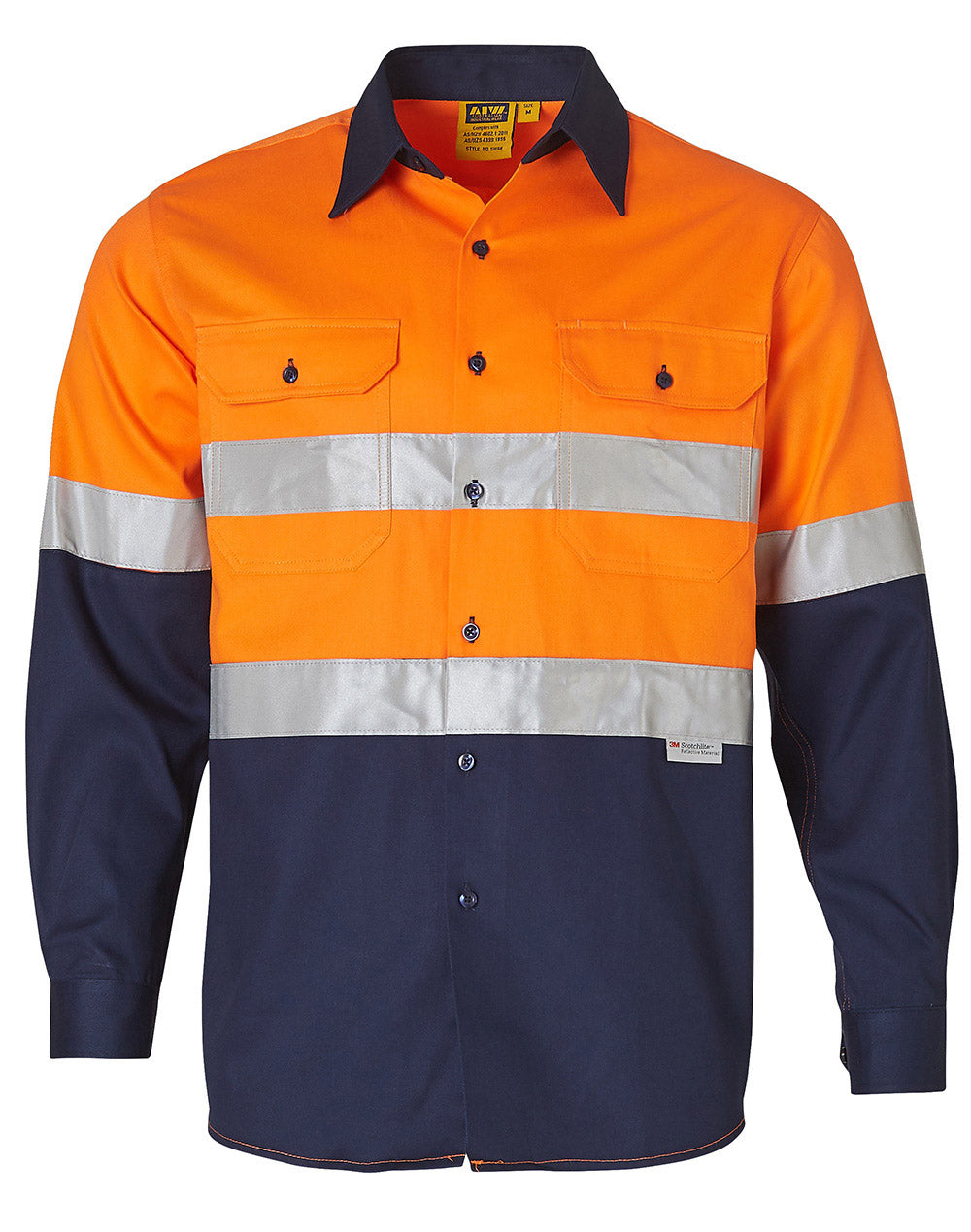 Men's Hi-Vis Cotton Twill L/S Safety Shirt (3M Tape)