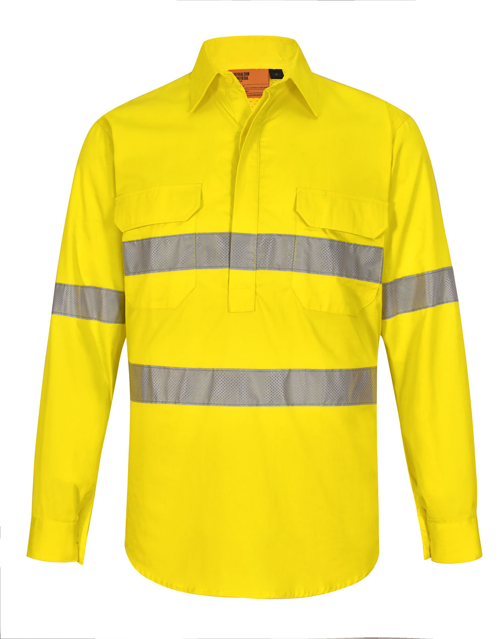 Hi Vis Cool-Breeze Closed Front L/S Shirt (Perforated Tape)