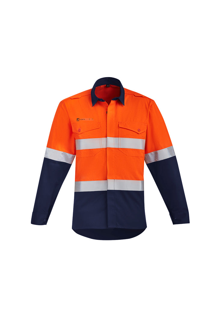 Mens Orange Flame Hi Vis Open Front Spliced Shirt - Hoop Taped